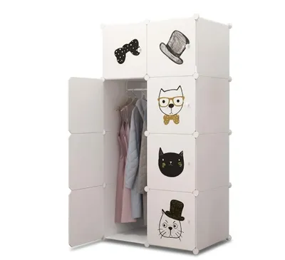 Produktbild von Modularer Kleiderschrank Für Kinder Weiss 8 Einlegeböden, Kinderschrank