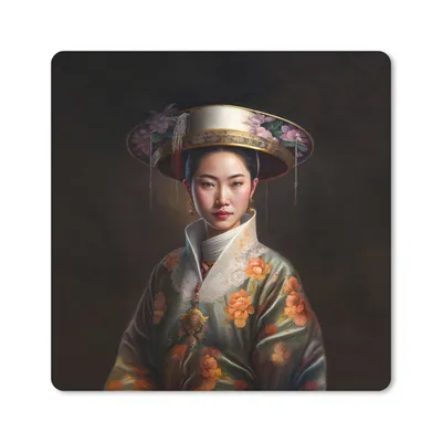 Produktbild von MuchoWow® Mauspad Mousepad Frauen - Asiatisch - Blumen - Porträt 20x20 cm - Mousepads - Maus Mat - Pad - Mausunterlage - Desk Mat - Bureauartikeln