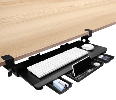Tastaturablage unter Schreibtisch, groß, mit Schublade, schwarz