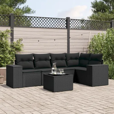 Produktbild von Design 6-tlg. Garten-Sofagarnitur mit Kissen Schwarz Poly Rattan, Gartenmöbel-Sets 2024 Neu