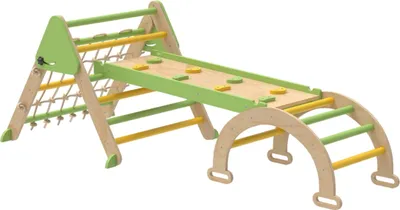 Immagine prodotto di struttura di arrampicata Montessori 8 in 1 Triangolo di arrampicata in legno per interni con arco di arrampicata, scivolo bifacciale, verde,