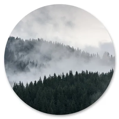 Produktbild von Sticker Kreis nebelige LANDSCHAFT Wald Bäume Pflanzen Grün Natur 3D Wanddeko Wandtattoo Wohnzimmer Schlafzimmer 100 cm x 100 cm