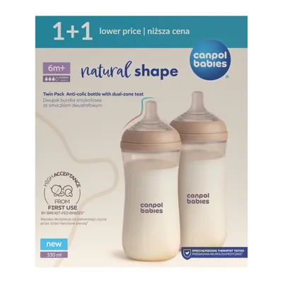 Produktbild von Doppelpack Canpol babies Natural Shape Babyflasche mit zweistufigem Sauger 330 ml 6 m+