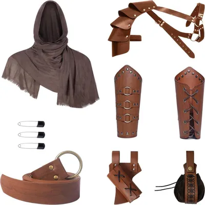 Produktbild von Mittelalterliches Ritterkostüm Zubehör Set Halloween Braun