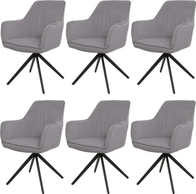 Produktbild von 6er-Set Esszimmerstuhl | HxBxT 87x58x55cm | Sitzhöhe 46cm | drehbar Auto-Position Stoff/Textil | Hellgrau | Küchenstuhl Lehnstuhl Stuhl Armlehnen