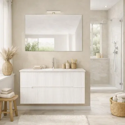 Immagine prodotto di Mobile bagno sospeso 100cm bianco con frontale cannettato bianco | Magnolia