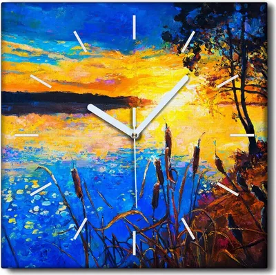 Produktbild von Coloray Uhr auf Leinwand 30x30 cm Wand Uhr Dekoration Wohnzimmer Segeltuch weiße Zeiger -Abstraktion von Wasserbäumen