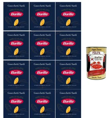 Produktbild von Barilla Gnocchetti Sardi Specialità 12×500 g – Original italienische Hartweizenpasta, sardische Muschelnudeln, al dente in 14 Minuten, Vorratspack + Italian Gourmet polpa