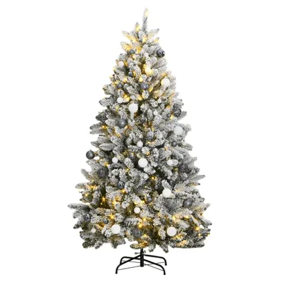 Image de Sapin de Noël artificiel articulé 300 LED et boules 210 cm