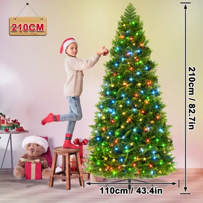 Obrázok produktu pre XMTECH umelý vianočný stromček 210 cm s 350 LED diódami, jedľa Nordmann premium jedľa PE & PVC vetvy, kovový stojan umelý vianočný stromček, umelý stromček pre vnútorné a vonkajšie použitie