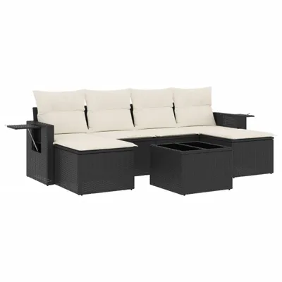 Produktbild von 7-tlg. Garten-Sofagarnitur mit Kissen Schwarz Poly Rattan
