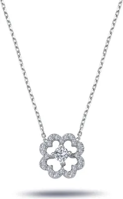 Produktbild von Herz & Klee Diamanten Anhänger Collier Halskette in 14 Karat Weißgold
