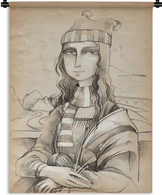 Produktbild von MuchoWow® Wandteppich Wandbehang Illustration der Mona Lisa mit einem Halstuch 120x160 cm Tapisserie Dekoration Wandtuch - Wohnzimmer - Moderne