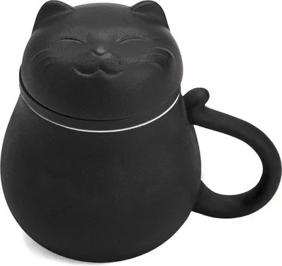 Immagine prodotto di Tazza in Vetroceramica nera con colino e coperchio, 330 ml, con motivo a gatti