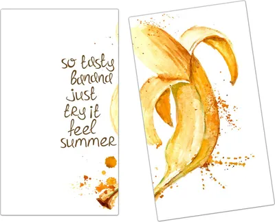 Produktbild von Spritzschutz Herdabdeckplatte Schneidebrett aus Glas Illustration Banane 2-Teilig (60x52cm)