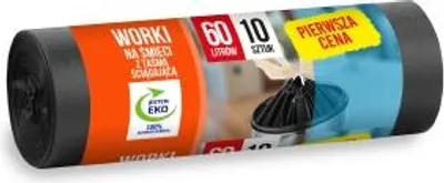 Obrázek produktu pro Ldpe 60L pytle na odpadky s popruhem černé 10 kusů