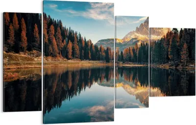 Produktbild von Bild auf Leinwand - Leinwandbild - 4 Teile - Spiegelung See Landschaft - 120x70cm - Wand Bild - Wanddeko - Wandbilder - Leinwanddruck - Bilder - Wanddekoration - Leinwand bilder - DL120x70-4589