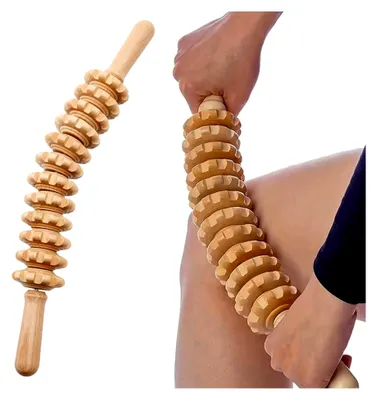 Produktbild von Faszienrolle aus Holz, Massageroller mit Griff für Muskelentspannung und Körperformung