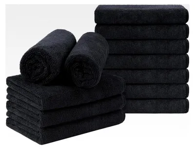 Produktbild von Schwarze Handtücher für den Salon, 12 Stück (Nicht bleichfest, 40,6 x 73,7 cm), weiche und saugfähige Mikrofaser-Handtücher für Salon, Fitnessstudio, Bad, Spa und Haarpflege zu Hause