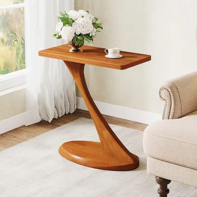 Produktbild von Wąski stolik boczny Tribesigns, stolik boczny z litego drewna o wysokości 65 cm, wąski stolik nocny w stylu mid-century modern do salonu, kolor orzechowy
