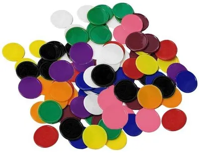 Productafbeelding van Lesmateriaal voor wiskunde - 200 stuks - Plastic - 10 kleuren - Kleine munten - 2,5 cm - Leermiddelen