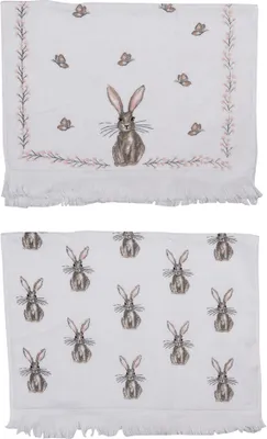 Produktbild von Clayre & Eef Gästehandtuch 2er Set 40x66 cm Weiß Braun Baumwolle Kaninchen