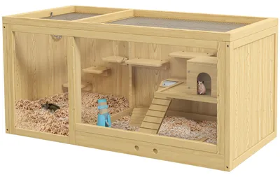 Zdjęcie produktu dla Klatka dla chomika z drewna, domek dla gryzoni, huśtawki