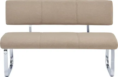 Produktbild von Esszimmerbank VILAS für 3 Personen mit Stoffbezug, beige - verchromtes Metallgestell, Sitzbank für Esszimmer mit Rückenlehne komfortabel gepolstert, Essbank für Küche
