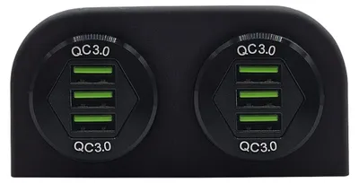 Produktbild von ProRide USB-Autolader, 6 Ports, QC3.0 36W, 2-fach Aufbau, 12V, IP54
