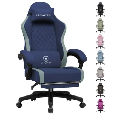Obrázok produktu pre Herná stolička GTPLAYER – ergonomická stolička k počítaču z priedušnej tkaniny, veľká a vysoká otočná kancelárska stolička s opierkou na nohy, modrá