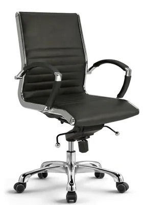 Produktbild von VERSEE Montreal Bürostuhl Schwarz Leder – ergonomischer Drehstuhl & Schreibtischstuhl, bequem für langes Sitzen, stabiler Drehstuhl bis 150 kg belastbar