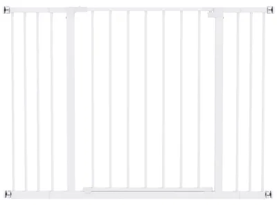 Zdjęcie produktu dla Bramka ochronna PawHut, bramka na schody bez wiercenia dla zwierząt, bramka dla psa, mocowanie zaciskowe, metalowa, biała, 76-107 x 76 cm