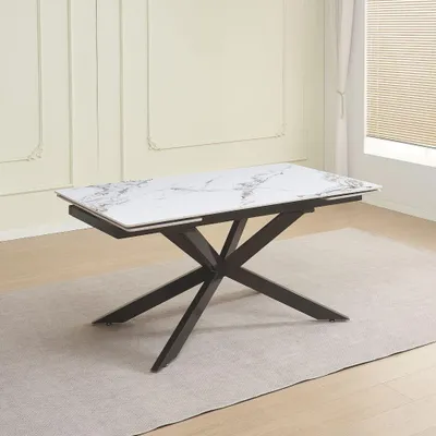 Immagine prodotto di Tavolo allungabile Roxane con piano in Vetroceramica effetto marmo bianco 160x90x76H