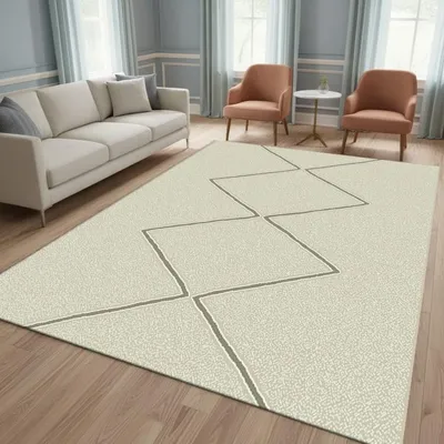 Produktbild von TapisTrend Designerteppich Beige 120x170 cm Moderner beigefarbener Teppich mit erhabenem geometrischem Rautenmuster für Wohnzimmer, Schlafzimmer und Esszimmer