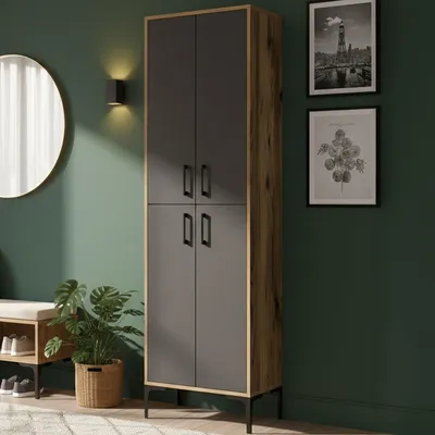 Immagine prodotto di Dmora Scarpiera Sebastien 35x60x200h cm Marrone Noce, 12-24 Paia 2 Ante
