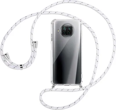 Produktbild von Handykette Backcover-Schutzhülle mit Band (Metall silberfarben) für Xiaomi Mi 10T Lite 5G - weiß/grau
