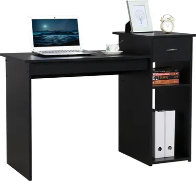 Produktbild von Yaheetech Computertisch Schreibtisch 112 x 82 x 50 cm Bürotisch mit Schublade Arbeitstisch 2 Ablage aus MDF PC Tisch in Schwarz