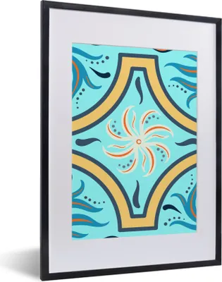Produktbild von MuchoWow® MuchoWow® Gerahmtes Poster Blume - Blätter - Rahmen - Blau 30x40 cm - Poster mit zchwarzem Bilderrahmen - Wandposter Schlafzimmer