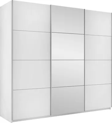 Produktbild von MIRJAN24 Schiebetürenschrank mit Spiegel Atalio 250, Kleiderschrank mit drei Türen, Frontspiegel, Kleiderstange, Metallgriffe  (Farbe: Weiß)