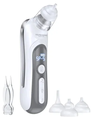 Obrázek produktu pro Vulpes Goods Nosní odsávačka Baby Electric, Multi. 2 v 1 nosní odsávačka pro novorozence, s 5 úrovněmi odsávání a 3 silikonovými tryskami proti refluxu