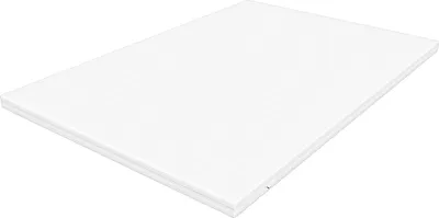 A white mattress topper with a striped texture is shown from a diagonal angle on a white background.