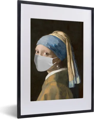 Produktbild von MuchoWow® MuchoWow® Gerahmtes Poster Das Mädchen mit dem Perlenohrring - Johannes Vermeer - Mouthcap 30x40 cm - Poster mit zchwarzem Bilderrahmen - Wandposter Schlafzimmer