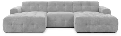 Produktbild von Wohnlandschaft U-Form 6-Sitzer, raffinierte Steppungen, Chenille-Bezug in Hellgrau / 21051