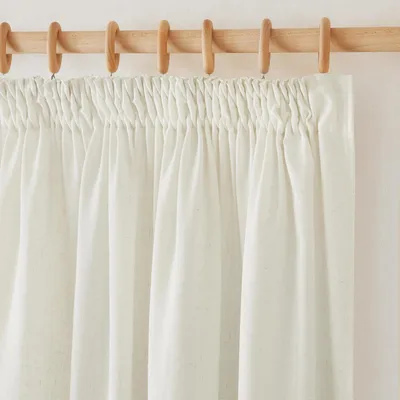 Obrázek produktu pro Krátké záclony z lnu, poloprůhledné, s volánovou stuhou, rozměry 160 cm (výška) x 140 cm (šířka), balení obsahuje 2 kusy, barva: krémová