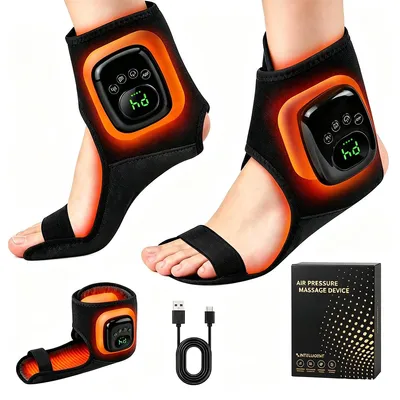 Produktbild von Elektrisches Fußgelenk Massagegerät mit Wärme, wiederaufladbar, 4 Vibrationsmodi, 3 Heizstufen, kabellose Knöchelbandage, 2 Stück