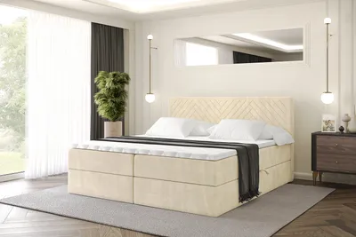 Produktbild von ALTDECOR Boxspringbett mit Matratze und Lattenrost, Topper, Polsterbett mit Bettkasten, Bett mit Stauraum H4-Matratze, Doppelbett, Boxbett  - VEXA - 200x200 - Beige Monolith