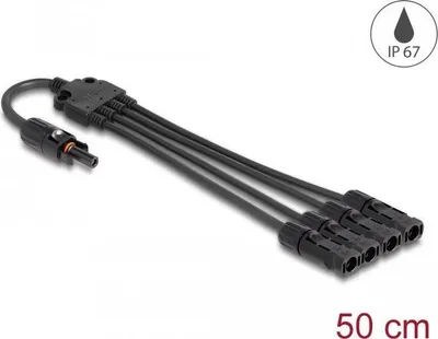Produktbild von DeLOCK DL4 Solar Splitter Kabel 1 x Buchse zu 4 x Stecker 50 cm schwarz, Kabelsplitter, Schwarz, Männlich/Weiblich, 1 Stück(e), MC4, TS4, QC4, DL4
