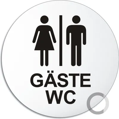 Produktbild von Türschild - Gäste WC | Toilettenschild aus Aluminium | Ø 100 mm