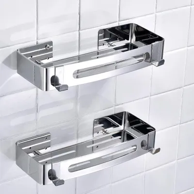 Produktbild von 2-teiliges Duschregal, selbstklebender Duschkorb, rostfreier Badezimmer-Organizer aus Edelstahl 304