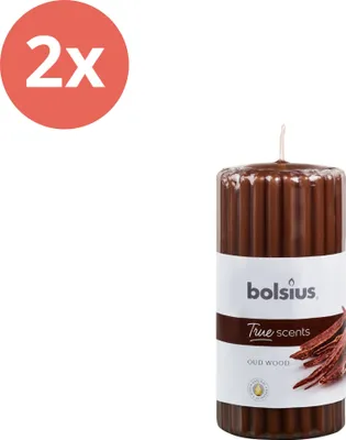 Produktbild von Bolsius – True Scents – Gerippte Säule – 120/58 – Oud-Holz - Vorteilspack - 2 Stücke